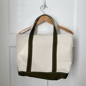 ll bean canvas short handled tote bag olive cream